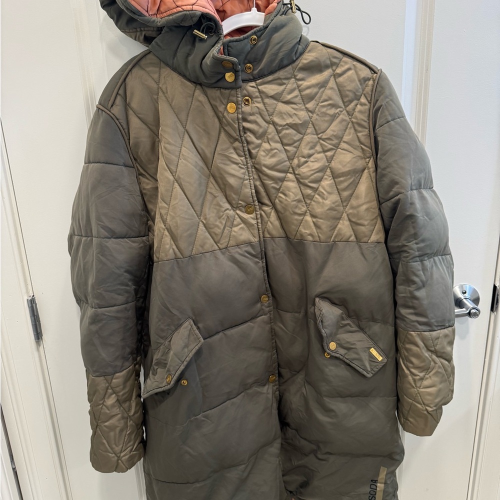 Scotch & Soda Arza Quilted Two-Tone Jacket in Olive and Khaki